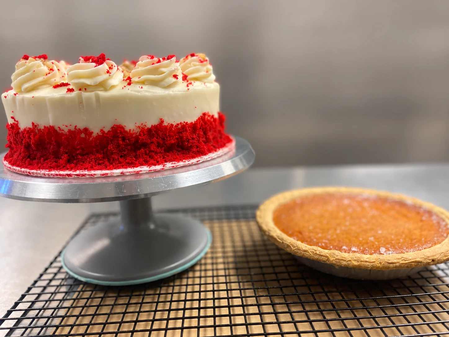 Red velvet cake with sweet potato pie