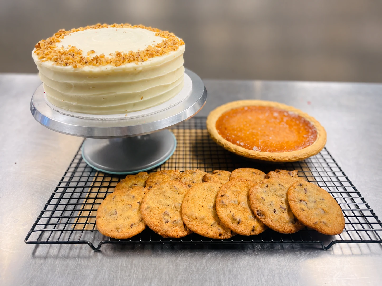 Arble carrot cake, sweet potato pie, and cookies